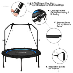 40" Foldable Fitness Rebounder with Resistance Bands Adjustable Blue