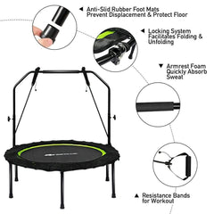 40" Foldable Fitness Rebounder with Resistance Bands Adjustable Green