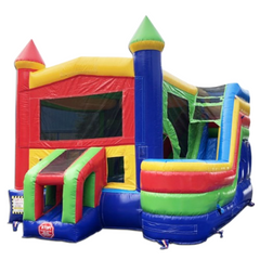 Rainbow Castle 4-In-1 Commercial Bounce House Combo Wet n Dry